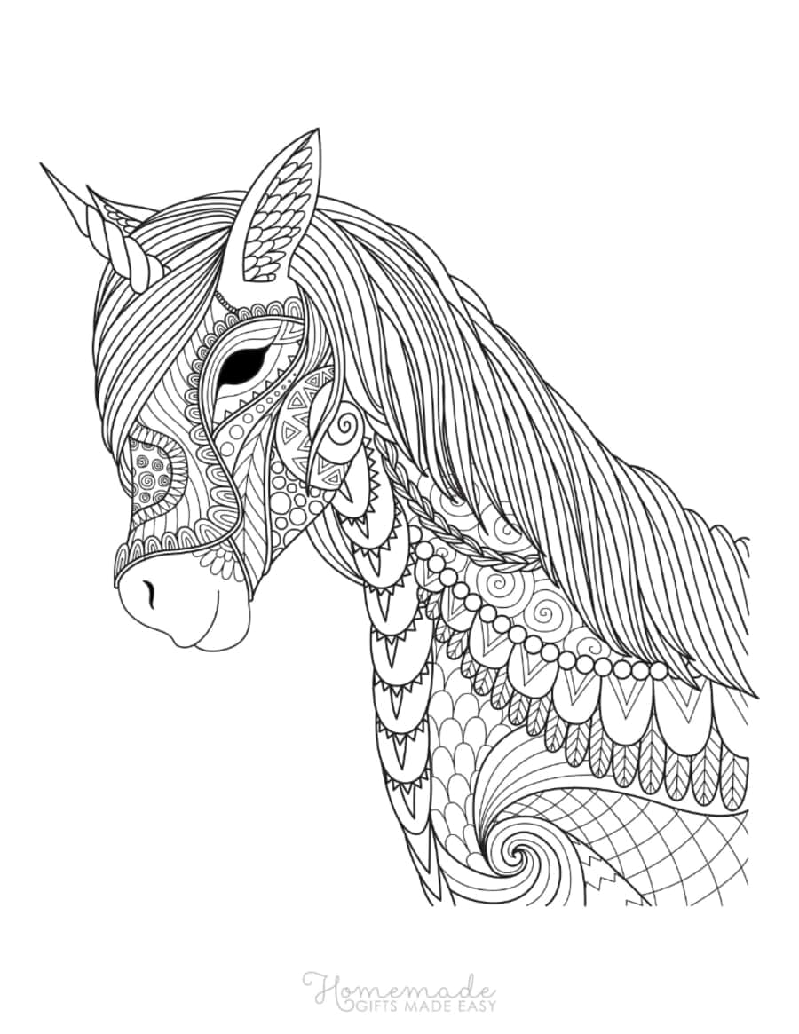 Intricate Patterned Unicorn Head Unicorn Coloring Pdf Free Vectors